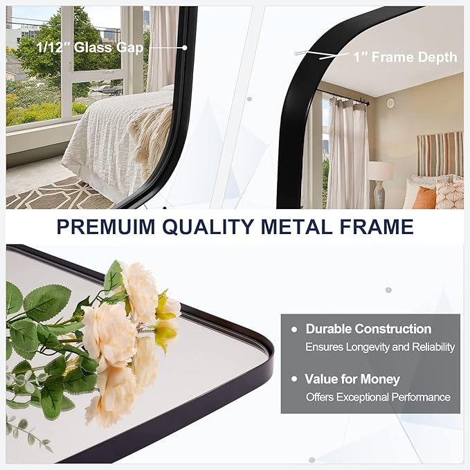 ANDY STAR 30x36” Black Bathroom Mirror, Oblong Vanity Mirror with Stainless Steel Metal Frame, Matte Black Oval Mirror for Over Sink, Modern Anti Rust Wall Mounted