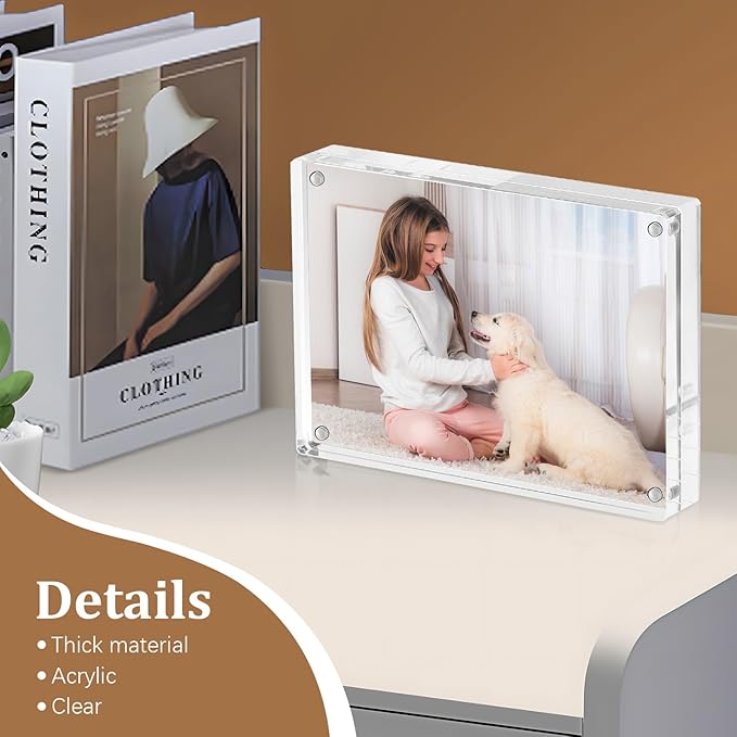 Magnetic Double Sided Clear Acrylic Photo Frame, 4 x 6 Inches，20MM Thick for Desktop Display