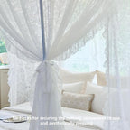 AIKASY Elegant Lace Princess 4-Poster Bed Canopy Mosquito Net - Romantic Wedding Bridal Bedroom Decor, Kids Room Bed Curtain for Women Adults - (White-3,Twin)