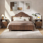 Nightstands with Charging Station, Modern Fluted 2 Drawers End Tables, Side Tables with Storage Shelf for Bedroom, Office, Walnut