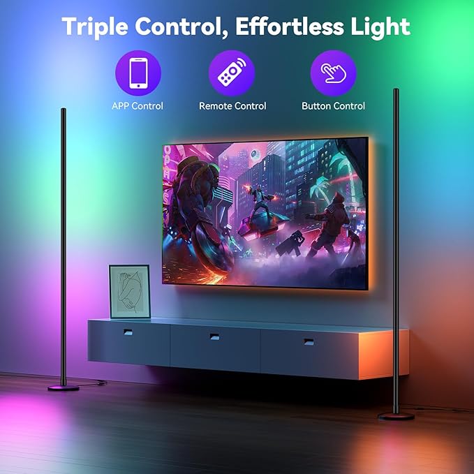Modern Floor Lamp, Smart RGB LED Floor Lamp with App & Remote Control, 16 Million Colors & 200+ Scene Modes, Corner Lamp with Timer and Music Sync, Standing lamp for Bedroom Home Decor