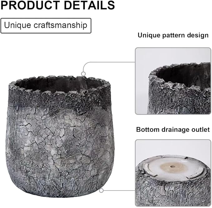 Craft flowerpots 18"+13"+19" Dia Round Concrete Planter Set of 3 Large Outdoor/Indoor Planter Pots Containers with Drainage Holes and Rubber Plug for Home Garden (Dark Gray, Large)