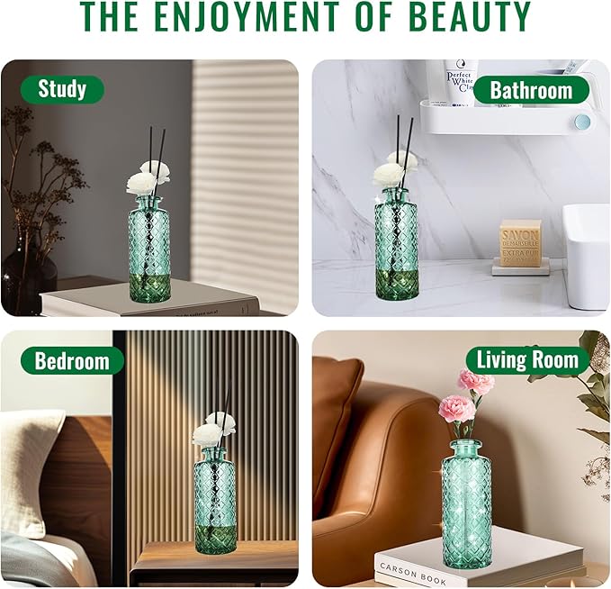 Glass Flower Vase, Green, Small Vase, Aromatherapy Bottle, 6 Sets, Simple Solid, for Birthday, Wedding, Thanksgiving, Home Decoration