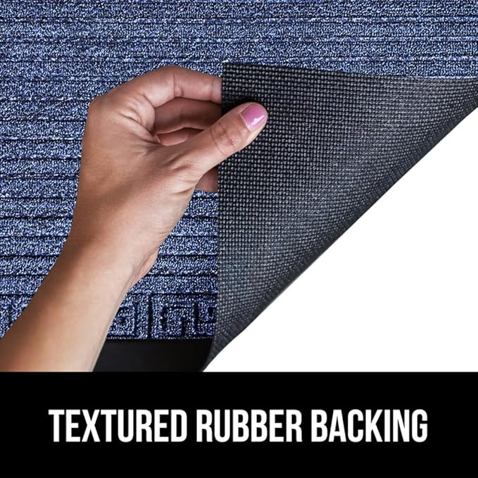 GORILLA GRIP 100% Waterproof All-Season WeatherMax Doormat 35x23, US Designed Natural Rubber, Stain and Fade Resistant, Low Profile Indoor Outdoor Door Mats, Easy Clean Patio Mat, Navy Greek Keys