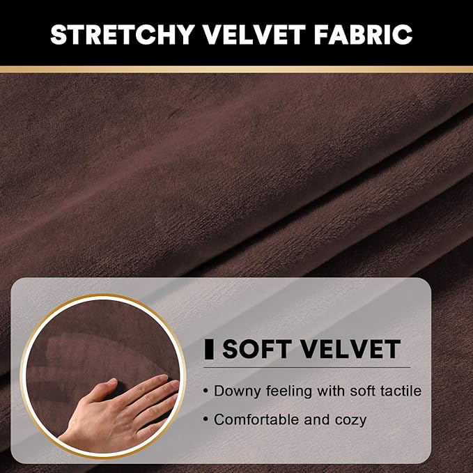PrinceDeco Brown Furniture Cover, 2 Pcs Velvet Stretch Sofa Cushion Covers for Individual Cushions, Pet Friendly, Stay in Place, Machine Washable