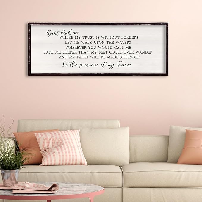 Spirit Lead Me Wall Decor 32"x12" Christian Scripture Worship Song Religious Bible Verse Wooden Framed for Bedroom Office Large Wall Art Hanging Sign (Black)