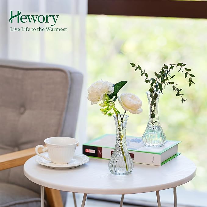 Glass Bud Vase Set of 12 - Hewory Small Vases for Flowers, Clear Bud Vases in Bulk, Cute Glass Vases for Centerpieces, Mini Floral Vase for Wedding, Events, Home Decor, Table Centerpiece