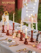 NUPTIO Candlestick Holders for Home Decor: Set of 3 Wood Taper Candle Holders for Thanksgiving Table Centerpieces - Mid Century Modern Caramel