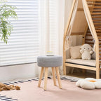 Wimarsbon Pouf Ottoman, 100% Cotton Knitted Boho Footstool, Round Footrest with Non-Skid Wood Legs, Home Décor Handmade Pouffe, Leisure Floor Step Stool for Living Room (Long Leg - Gery)