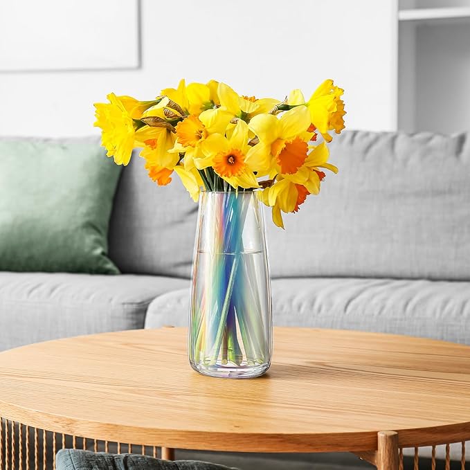 Thenshop 10 Pcs Glass Flower Vases for Centerpieces 8.4" Tall Modern Style Vase Bulk for Bouquet for Home Wedding Party Table Decor House Gifts(Iridescent)