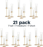 21 Pack 23.6 & 21.7 & 19.7 in Tall Gold Hurricane Candlesticks Holder with Glass Cylinder Cover - Candle Holders for Table Centerpiece (Gold)