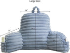 Faux Fur Fluffy Dusty Blue Reading Pillow with Pockets, Luxury Striped Plush Decorative, Arm Rests and Back Surport for Bed Rest, Lounging on sofa, Large