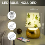 Set of 2 Small Gold Bedside Table Lamp with Maple Leaf Pattern Shade (Bulb Included)