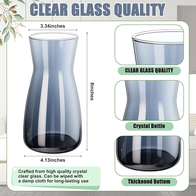 Thenshop 10 Pcs 8'' Tall Clear Flower Vase Wide Mouth Crystal Glass Boho Decorative for Centerpieces Bulk Tall Vase for Flower Bouquets Rustic Home Decor Wedding Housewarming Gift (Smoke Grey)