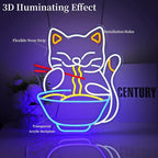 Cat Ramen Neon Sign for Wall Decor Led Neon Lights Cat Ramen Light Up Signs for Birthday Party Club Gift