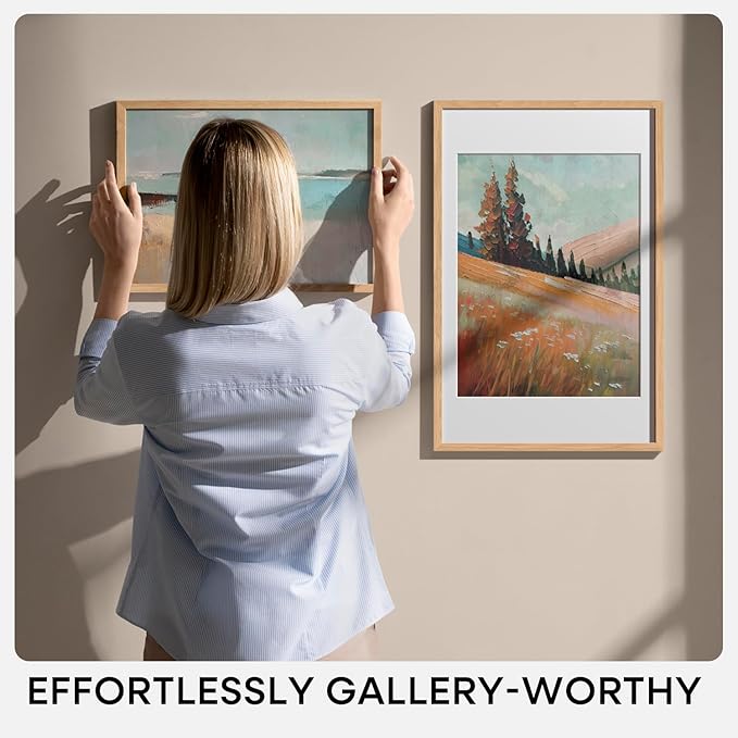 Homeforia Wooden Poster Frame 22x28, High End Natural Oak 22 x 28 Picture Frame with Mat 18 by 24, 22x28 Light Wood Frame Matted to 18x24 Photo, 28by22 Large Frames, Tempered Glass, Wall Kit, Set of 1