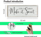 ZZJJHYWGQ Life is Short Make It Sweet Sign Wall Decor 32"×12" for Bedroom Family Lnspirational Quote Large Wood Framed Wall Hanging Art (White)