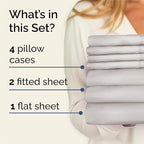 Split King Sheets Set 7 Piece - Includes 4 Pillowcases - Bed Sheets Split King - Soft Hotel Luxury Bedding - Cooling and Breathable - 1 Flat & 2 Fitted & 4 Pillowcases w/ Deep Pockets - French Grey