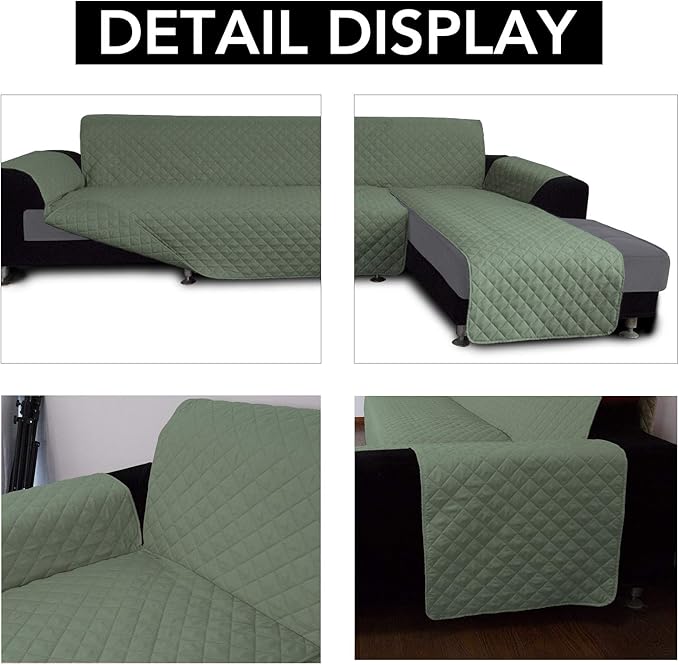 Easy-Going L Shape Sofa Slipcover - Reversible Chaise Cover - Furniture Protector for Pets, Kids, Dogs, Cats (Small, Greyish Green/Greyish Green)