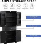 72.2" Tall Storage Cabinet with 4 Doors and Drawer, Freestanding Linen Cabinet, Wooden Pantry with Adjustable Shelf for Kitchen, Bathroom, Living Room Black