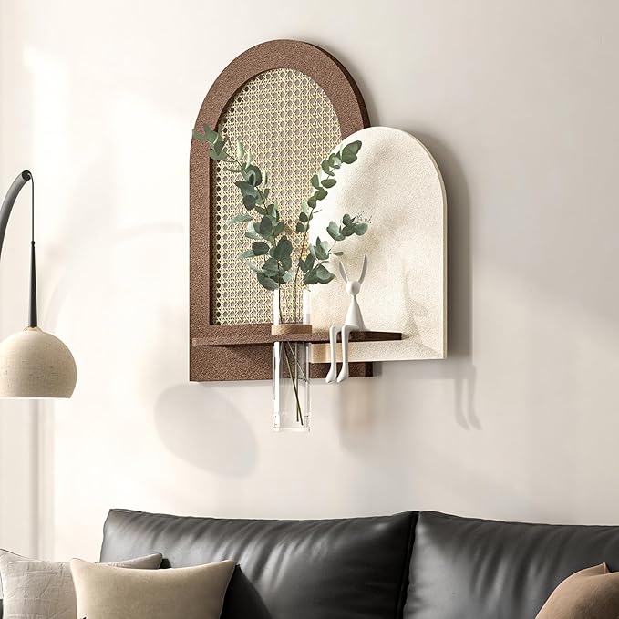 Troartos 3D Textured Boho Abstract Wall Art with Vase, Off-White and Brown Wall Decor with Rabbit Decoration, Neutral Rattan Artwork for Living Room Hallway Dining Room Bedroom Office, 24x24 In