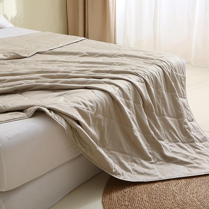 EP Mode Lightweight Quilt Blanket for Summer, Viscose from Bamboo Fabric & Filling, Natural, Breathable & Machine Washable- Sandshell, Twin