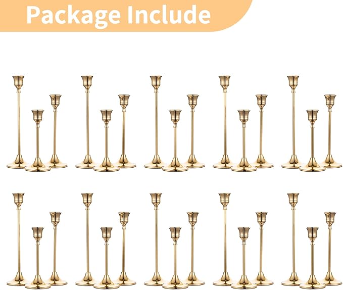 Nuptio Candlestick Candle Holders 30 Pcs Candle Stick Holder Gold Taper Candle Holder Candle Stand for Wedding Party Thanksgiving Halloween Birthday Mantel Baby Shower Table Centerpieces Decor