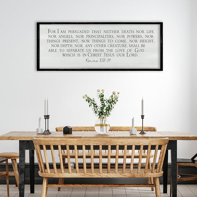 ZZJJHYWGQ Christian Bible Verse Wall Art For I am Persuaded Romans 8:38-39 Bible Verse Sign Decor 32"×12" Inspirational Religious for Home Church Large Wood Frame Scripture Wall Hanging (Black)