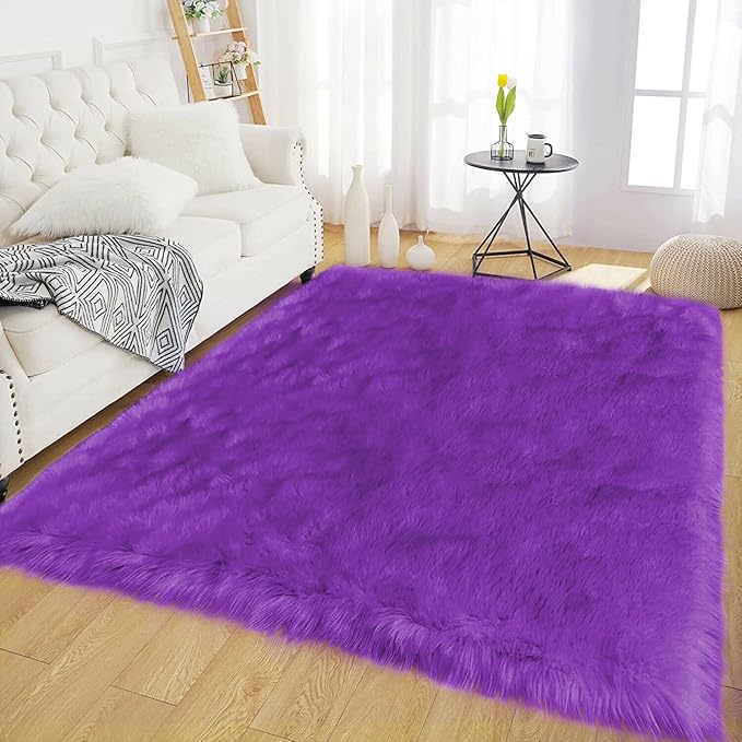 Latepis Bedroom Shag 4x6 Rug Purple Shaggy Fluffy Faux Fur Rug Machine Washable Area Rugs for Living Room Office Dorm Plush Rugs Home Decor Rectangle