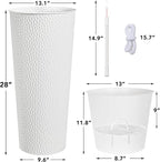 KOL 28" H. Tall Metal Cone Planters with Inner Pots 2-Pack, White Hand-Hammered Large Decor Planter for Deck, Patio, Porch - Handcrafted Flower Pot - with Water Level Indicator - Indoor Outdoor Use