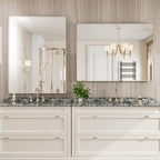 Brushed Nickel Bathroom Mirror 48x36 Inch, Brushed Silver Metal Frame Mirror Wall Mounted, Rounded Rectangle Bathroom Vanity Mirror, Tempered Glass, Anti-Rust, Horizontal/Vertical