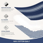 Y-PLWOMEN Quilt King Size - 100% Cotton King Size Bedspread, Navy Blue Striped Quilt for King Bed, Lightweight Reversible All Season, 3-Piece