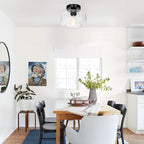 Industrial Semi Flush Mount Ceiling Light Black Chrome, 800 Lumen LED Bulb Included, Clear Glass Shade Ceiling Light Fixture, Farmhouse Light Fixture for Hallway Corridor Kitchen Bathroom