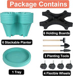 Vertical Planter 6 Tier Stackable Planters Garden Planters Strawberry Herb Flower and Vegetable Planter Indoor Outdoor Gardening Pots with Removable Wheels and Tools