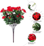Artificial Faux Flowers Plants for Outdoor Outside Fall Decor, Fake Silk Red Camellia UV Resistant Look Real for Planter Porch Patio Balcony Garden Table Indoor, 3 Large Bundles