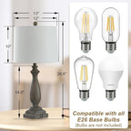 𝟐𝟔-𝐈𝐍𝐂𝐇 Rustic Table Lamp Set of 2 for Living Room, Vintage Farmhouse Bedside Lamp with USB Charging Port, 3 Way Dimmable Resin Nightstand Lamps with White Shade for Bedroom, End Table