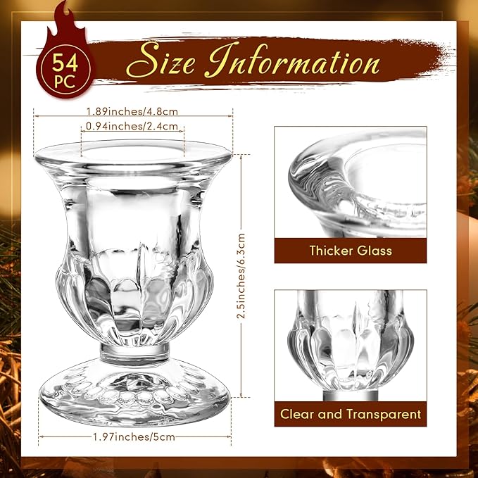 Foaincore 54 Pcs Candlestick Holders Bulk 2.5 Inch Taper Candle Holder for Table Centerpiece Thick Glass Ritual Candle Stand for Wedding Christmas Valentines Festival Party Decorations(Clear)