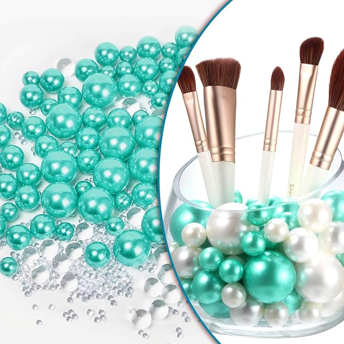 200 PCS Lake Green Vase Fillers, Pearls Bead for Centerpieces Vases, 10/14/20 MM No Hole Beads, Fake Pearls for Wedding Birthday Anniversary Theme Party Table Centerpieces Decor