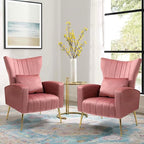 X-VOLSPORT Velvet Accent Chairs Set of 2, Mid Century Modern High Back Living Room Chair with Waist Pillow, Upholstered Arm Chair with Metal Gold Legs for Bedroom, Club, Pink