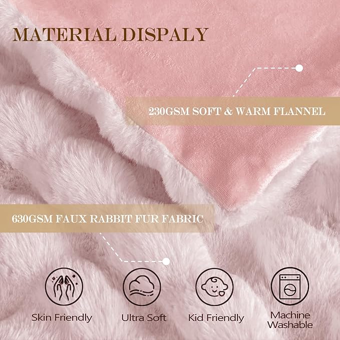 Latepis Pink Faux Fur Throw Blanket for Couch Bubble Cute Soft Warm Comforter Thick Furry Blanket for Sofa Bedroom Cozy Blankets for Women Gift Luxury Blanket for All Seasons 50''x60'', 860gsm