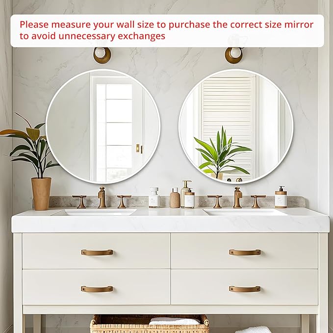 Fabuday White Circle Mirror for Wall 24 inch - Round Mirror for Bathroom, Entryway, Living Room, Hallway, Vanity Decor, Big Matte Metal Frame Mirrors