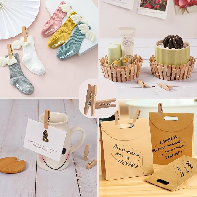 Small Clothes Pins for Photos,100PCS Mini Wooden Clothes Pins with 328 Feet Jute Twine,1.4 inch Tiny Clothes Pins for Photos,Crafts,Hanging Pictures,Baby Shower,Clip Photo Holders