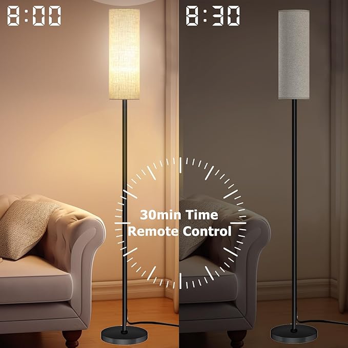 Smart LED Floor Lamp with APP Control & RGB Colors - Dimmable Standing Lamp for Living Room, Bedroom, Gaming - Remote, Timer, 9W Bulb Included, 67" Modern Tall Lamp (C:Black Beige)