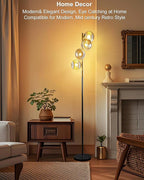 Lightdot 64IN Dimmable Floor Lamp with Glass Globe Shade, Modern Gold &Black Standing Lamps with 4PCS 3000K G9 Bulbs Soft Warm White Eye Care, Mid Century Floor Lamp for Living Room Bedroom