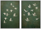 SIGNFORD Framed Canvas Print Wall Art Set Flight of Cranes Elegant Birds in Soft Green Hues Illustration Modern Art Decorative Nordic Nature for Living Room, Bedroom, Office - 16"x24"x2 White