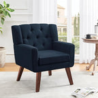 Accent Chair Button-Tufted Upholstered Living Room Chairs Comfy Reading Chair Mid Century Modern Chair with Linen Fabric Lounge Arm Chairs for Living Room Bedroom (Navy Blue)