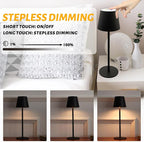 Maksone 2 Pack LED Cordless Table Lamp, 6600mWh Rechargeable Battery Desk Lamp, 3000K Stepless Dimming Night Light, IP54 Waterproof Metal Outdoor Portable Lamp for Restaurant, Patio (Black)