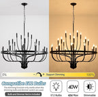 Black Chandelier 24-Light Industrial Iron Candle Chandelier Modern Suspended Farmhouse Chandeliers Pendant Light Fixtures for Dining Room Bedroom Living Room Kitchen Island Foyer E12 Bulb