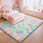 Rainbow Fluffy Rug Shaggy Area Rug, 6x9 Area Rugs for Girls Bedroom, Big Soft Shaggy Bedside Non-Slip Plush Dorm Nursery Kids Carpet Home Decor Aesthetic