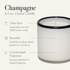 LAFCO New York Classic Candle, Champagne - 6.5 oz - 50-Hour Burn Time - Reusable, Hand Blown Glass Vessel - Made in The USA